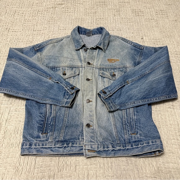 Hawaiian Tropic VINTAGE Denim Jacket Embossed Adult Sz Medium Employee Promo - Picture 3 of 8